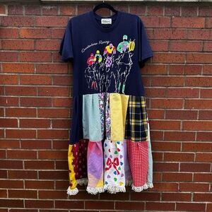 Handmade Reworked Colorful Navy Quarterhorse Racing T-Shirt Dress M-L-XL